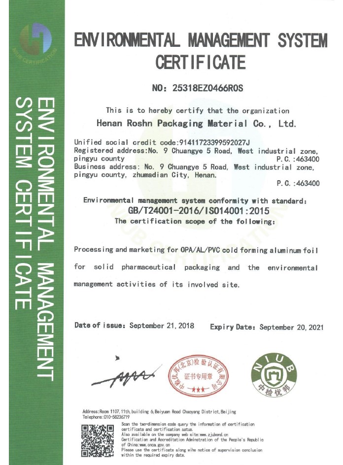 environmental certificate